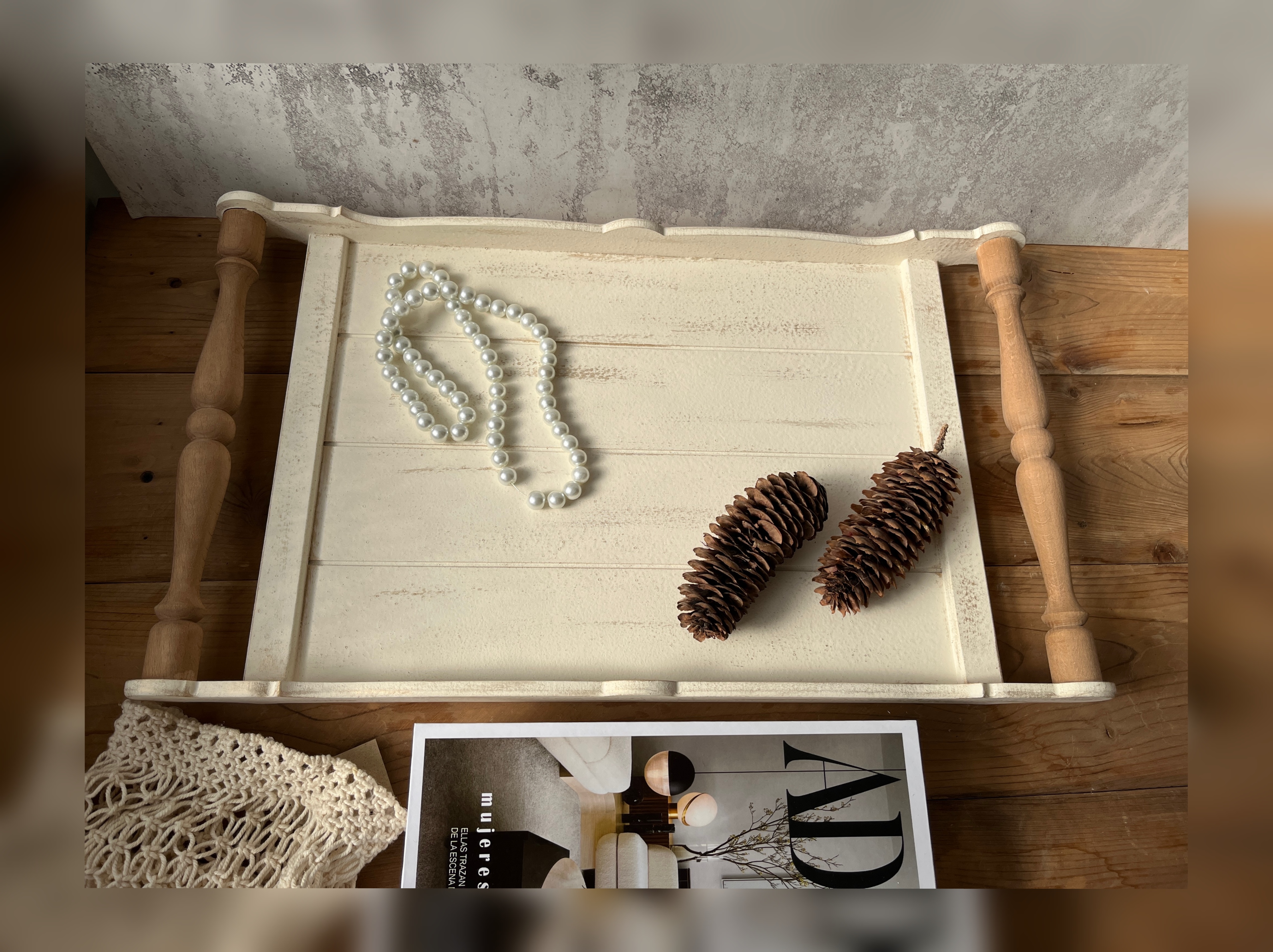 سینی چوبی دستگیره خراطی شده